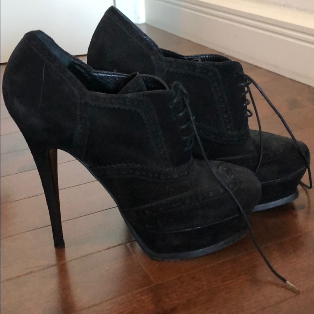 YSL black suede oxford booties